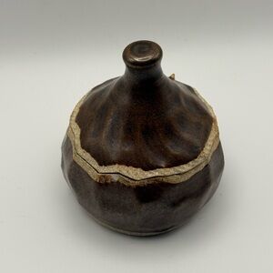 Handcrafted Brown Lidded Pot - Decorative Home Art - Vintage
